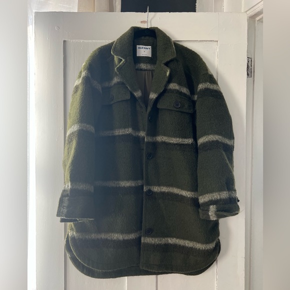 Old Navy Jackets & Blazers - *3/20* Old Navy Olive Green Striped Wool-Blend Coat